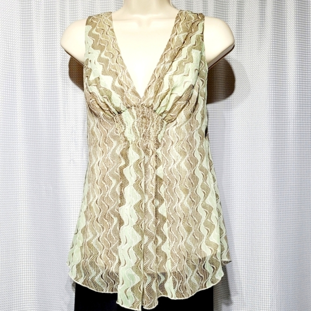 Jonathan Martin Taupe & Green Double Layered Top (L)